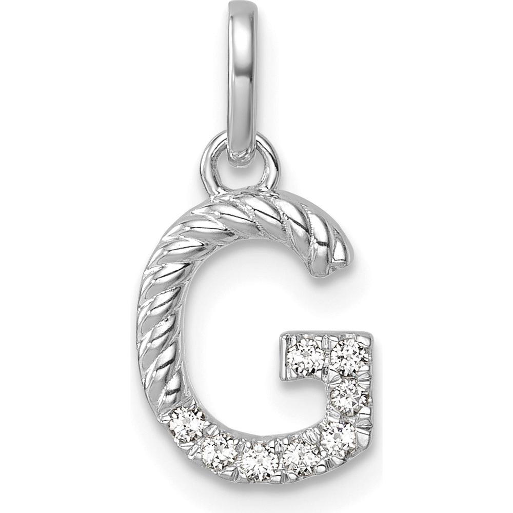 14K White Gold Twisted Diamond Initial G Charm - 0.07 Carat Diamond Weight by Oro Pregiato