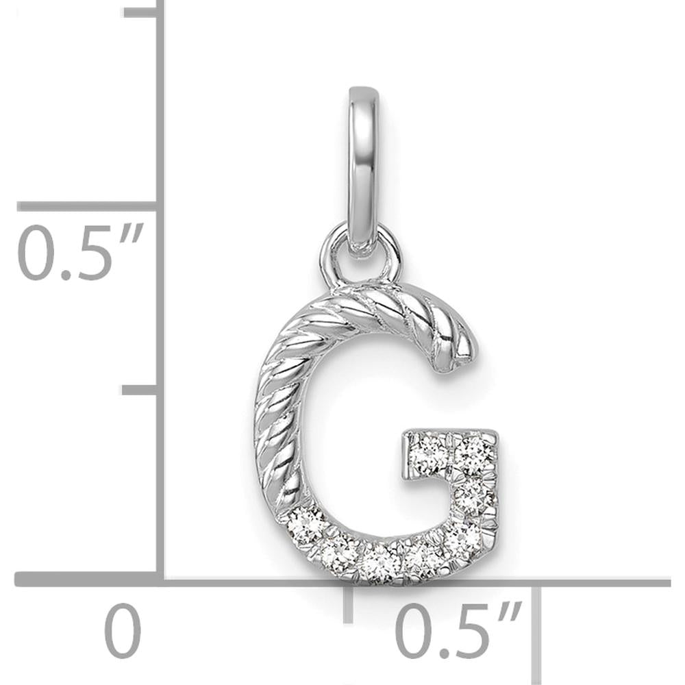 14K White Gold Twisted Diamond Initial G Charm - 0.07 Carat Diamond Weight by Oro Pregiato