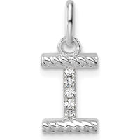 14K White Gold Twisted Diamond Initial I Pendant - 0.05 Carat Total Diamond Weight by Oro Pregiato