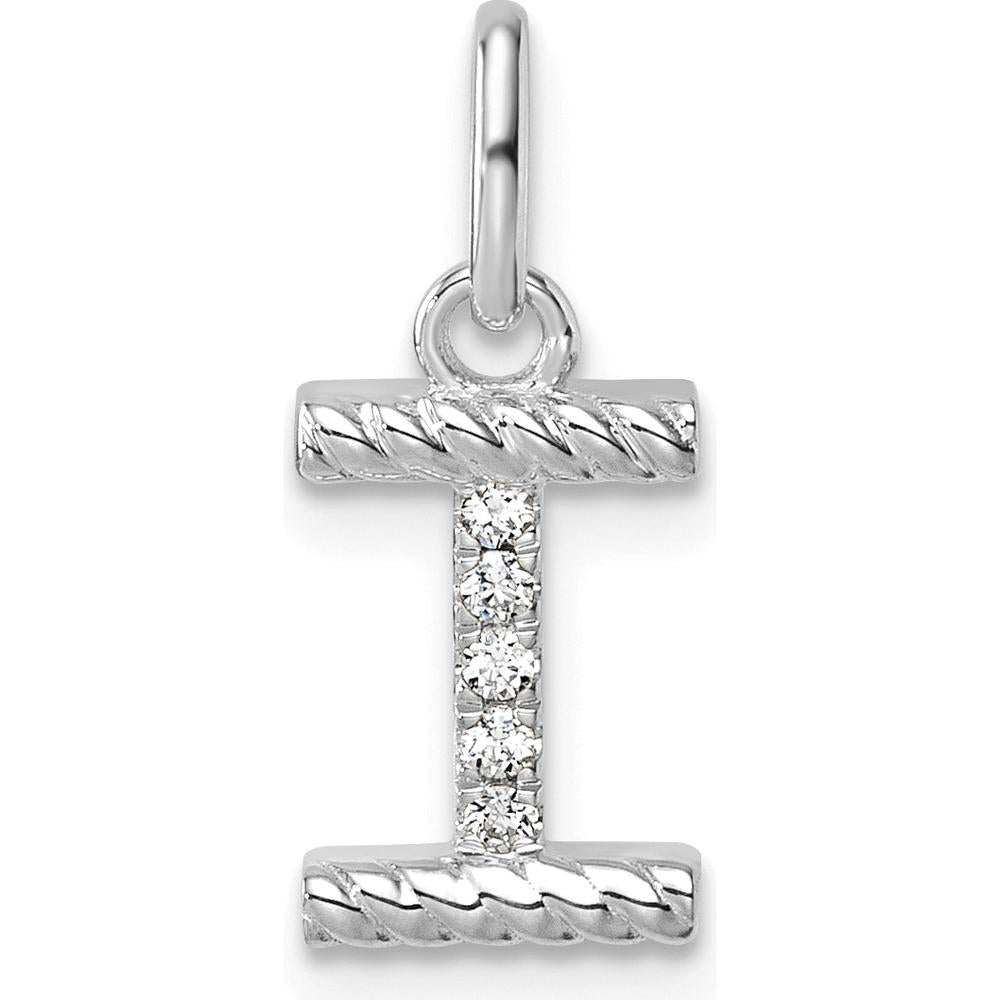 14K White Gold Twisted Diamond Initial I Pendant - 0.05 Carat Total Diamond Weight by Oro Pregiato