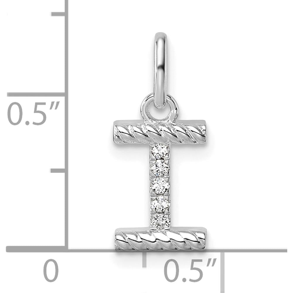 14K White Gold Twisted Diamond Initial I Pendant - 0.05 Carat Total Diamond Weight by Oro Pregiato