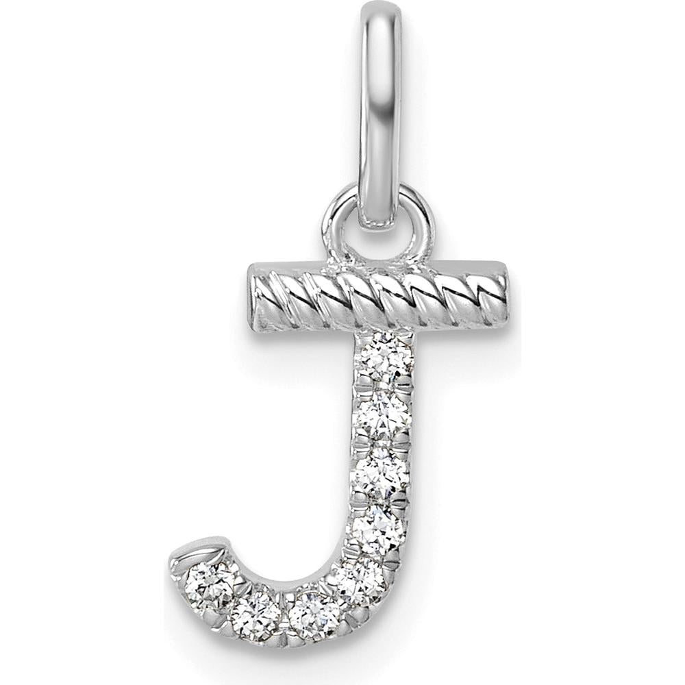 14K White Gold Twisted Diamond Initial "J" Charm with 0.07 Carat Diamonds by Oro Pregiato