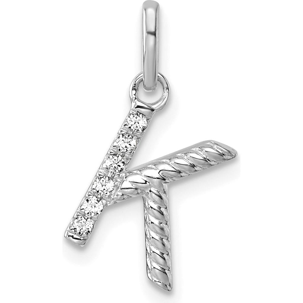 14K White Gold Twisted Diamond Initial K Charm - 0.05 Carat Total Diamond Weight by Oro Pregiato