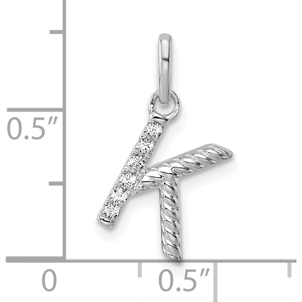 14K White Gold Twisted Diamond Initial K Charm - 0.05 Carat Total Diamond Weight by Oro Pregiato