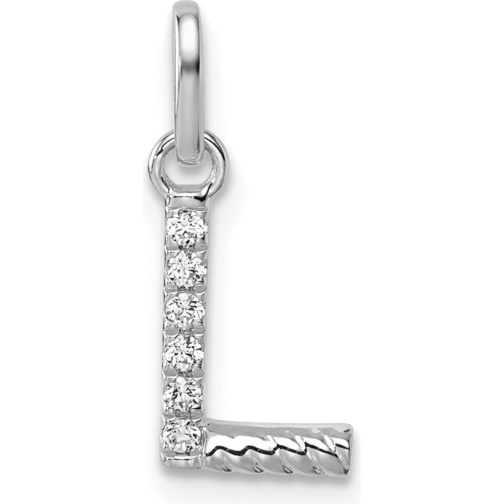 14K White Gold Twisted Diamond Initial L Charm - 0.05 Carat Diamond Total by Oro Pregiato