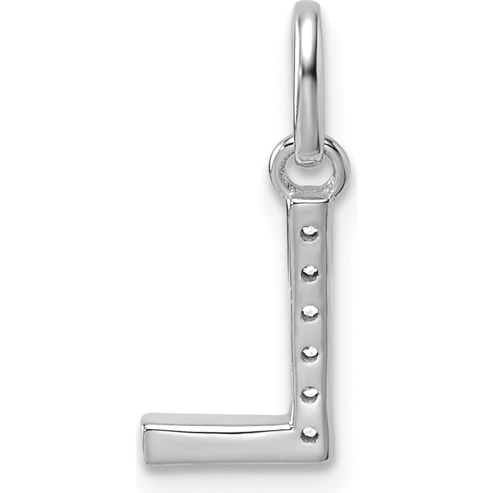 14K White Gold Twisted Diamond Initial L Charm - 0.05 Carat Diamond Total by Oro Pregiato