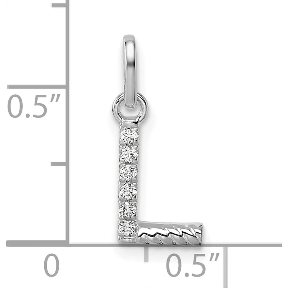 14K White Gold Twisted Diamond Initial L Charm - 0.05 Carat Diamond Total by Oro Pregiato