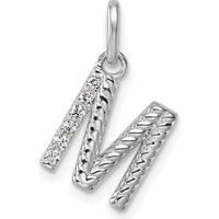 14K White Gold Twisted Diamond Initial M Charm - 0.05 Carat Diamond Weight by Oro Pregiato