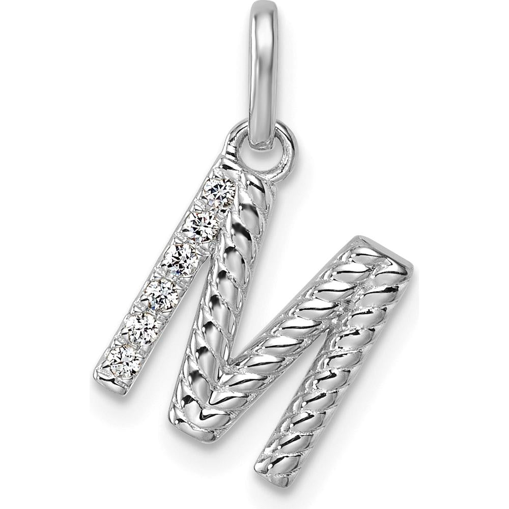 14K White Gold Twisted Diamond Initial M Charm - 0.05 Carat Diamond Weight by Oro Pregiato