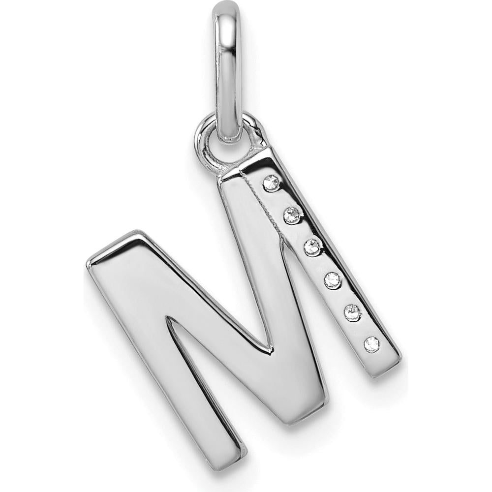 14K White Gold Twisted Diamond Initial M Charm - 0.05 Carat Diamond Weight by Oro Pregiato