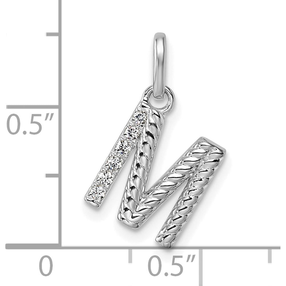 14K White Gold Twisted Diamond Initial M Charm - 0.05 Carat Diamond Weight by Oro Pregiato