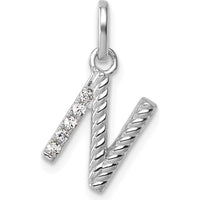 14K White Gold Twisted Diamond Initial N Pendant - 0.05 Carat Total Diamond Weight by Oro Pregiato