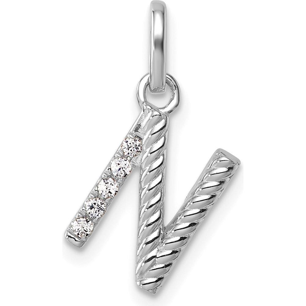 14K White Gold Twisted Diamond Initial N Pendant - 0.05 Carat Total Diamond Weight by Oro Pregiato