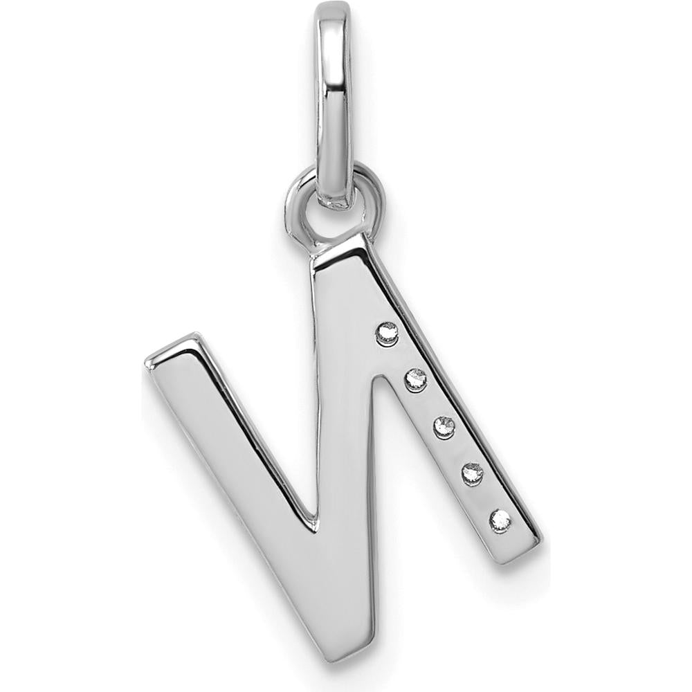 14K White Gold Twisted Diamond Initial N Pendant - 0.05 Carat Total Diamond Weight by Oro Pregiato