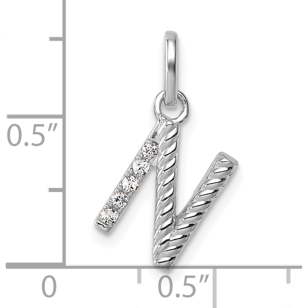 14K White Gold Twisted Diamond Initial N Pendant - 0.05 Carat Total Diamond Weight by Oro Pregiato