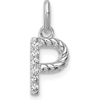 14K White Gold Twisted Diamond Initial "P" Charm - 0.05 Carat Diamond Weight by Oro Pregiato