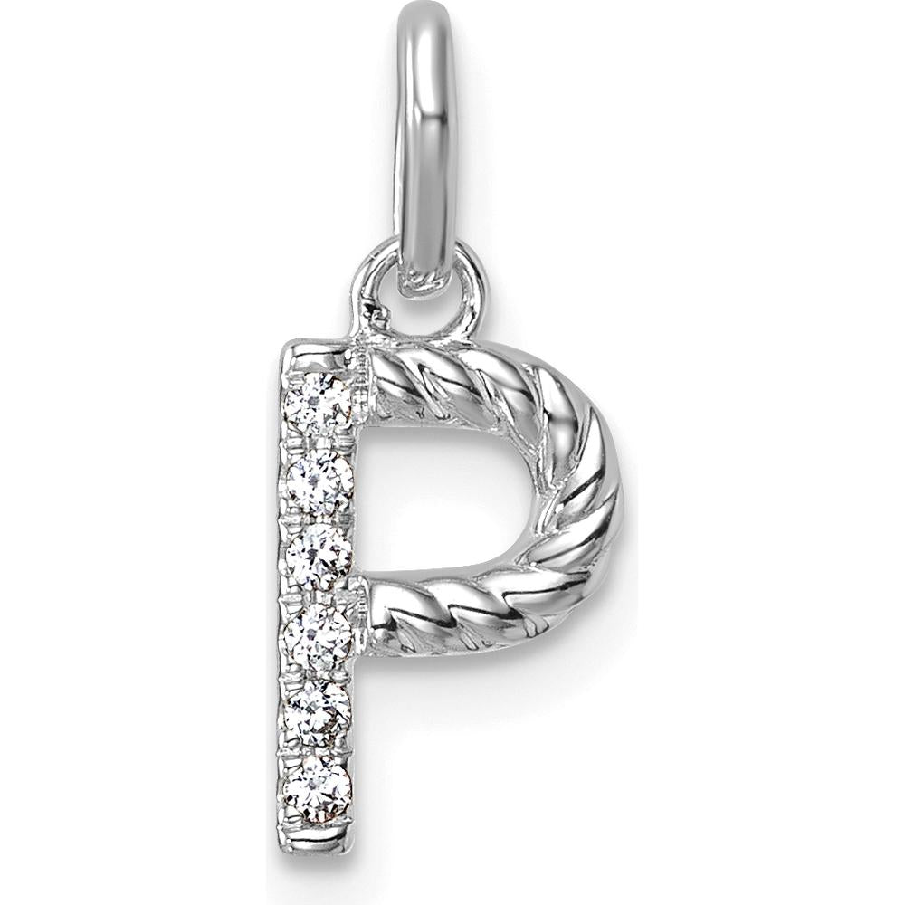 14K White Gold Twisted Diamond Initial "P" Charm - 0.05 Carat Diamond Weight by Oro Pregiato