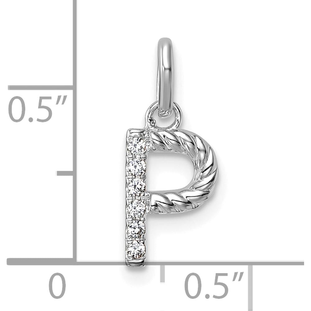 14K White Gold Twisted Diamond Initial "P" Charm - 0.05 Carat Diamond Weight by Oro Pregiato
