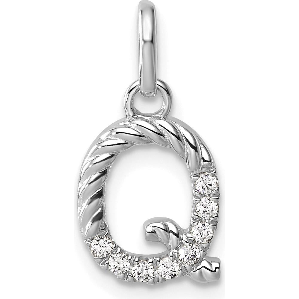 14K White Gold Twisted Diamond Initial "Q" Charm - 0.07 Carat Total Diamond Weight by Oro Pregiato