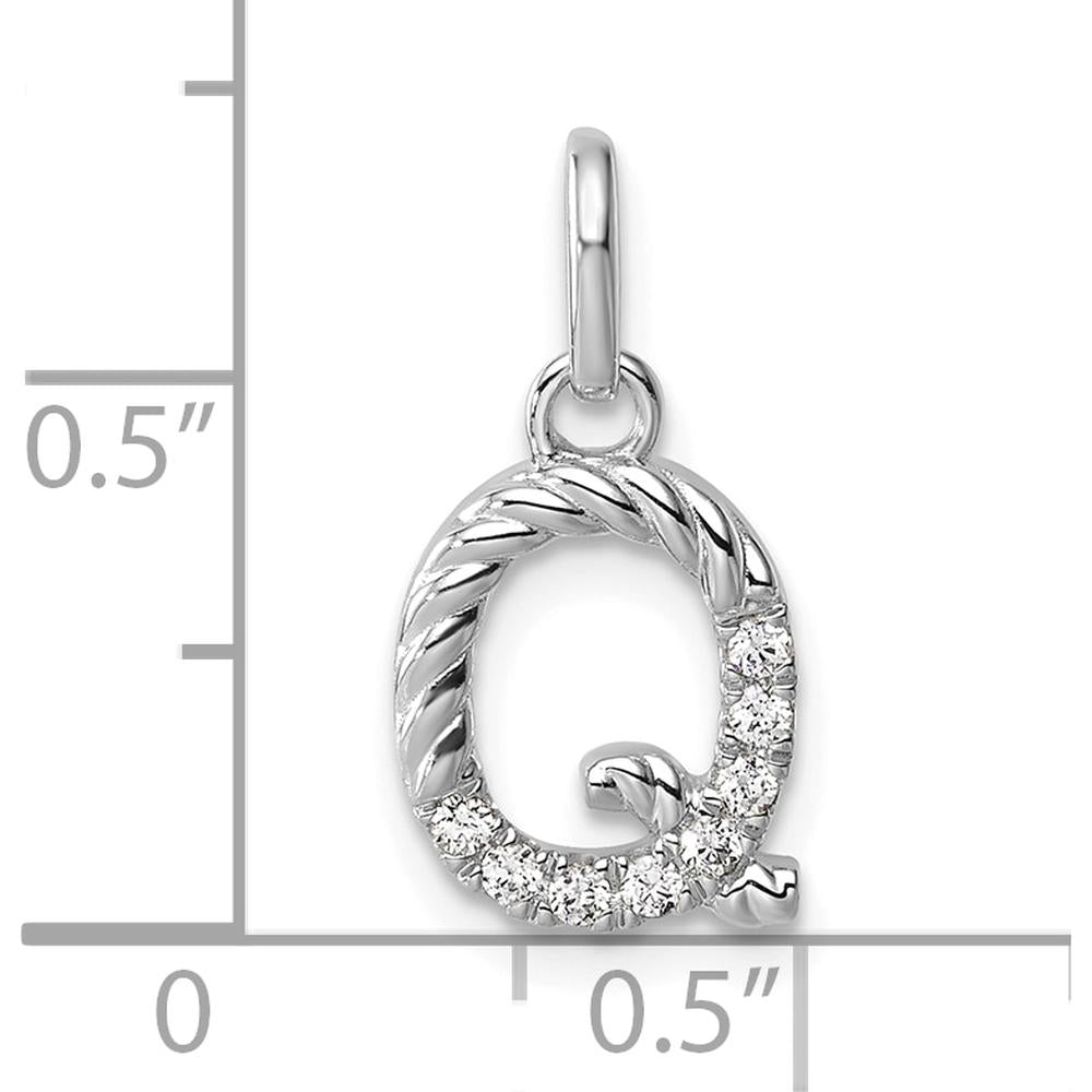 14K White Gold Twisted Diamond Initial "Q" Charm - 0.07 Carat Total Diamond Weight by Oro Pregiato