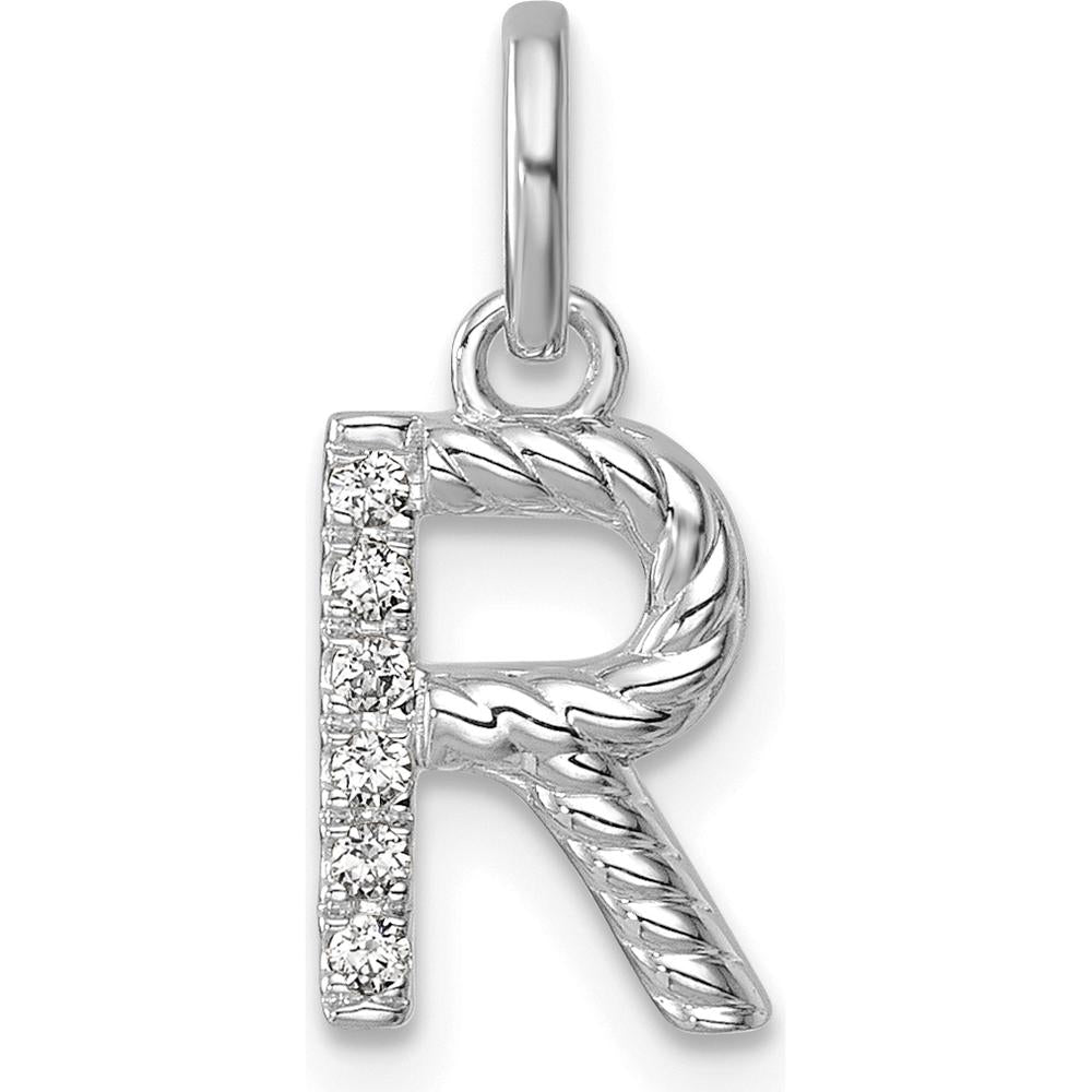 14K White Gold Twisted Diamond Initial "R" Charm - 0.05 Carat Diamond Weight by Oro Pregiato