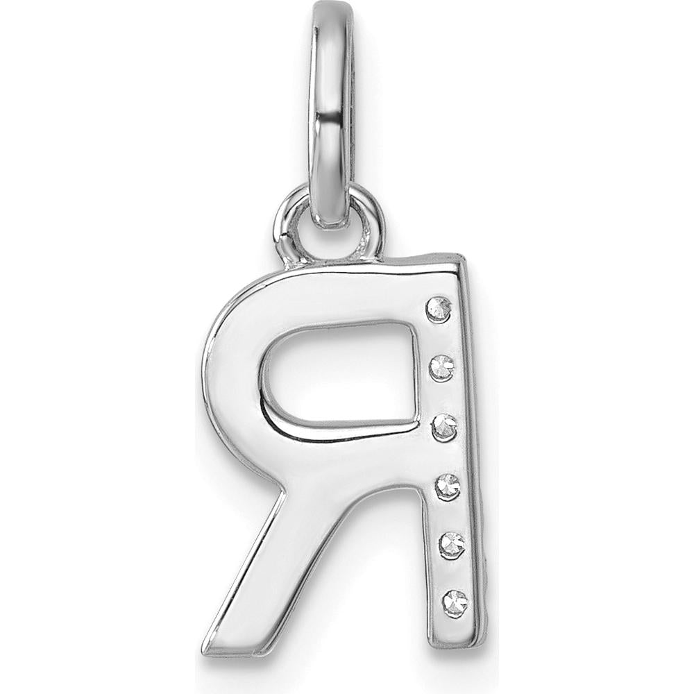 14K White Gold Twisted Diamond Initial "R" Charm - 0.05 Carat Diamond Weight by Oro Pregiato
