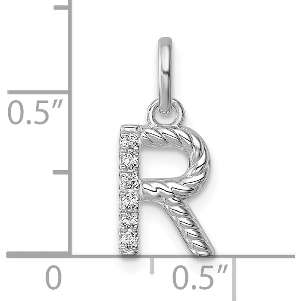 14K White Gold Twisted Diamond Initial "R" Charm - 0.05 Carat Diamond Weight by Oro Pregiato