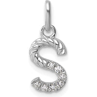 14K White Gold Twisted Diamond Initial S Charm with 0.07 Carat Diamonds by Oro Pregiato