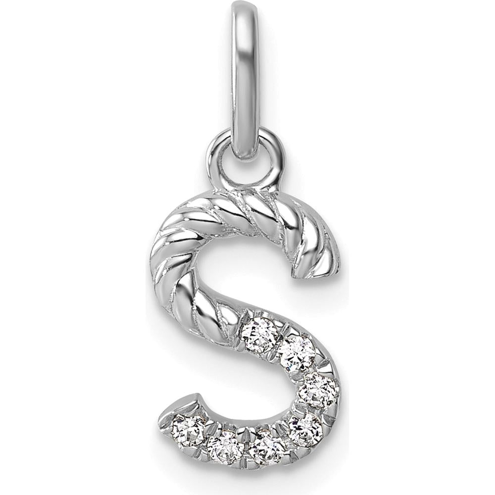 14K White Gold Twisted Diamond Initial S Charm with 0.07 Carat Diamonds by Oro Pregiato