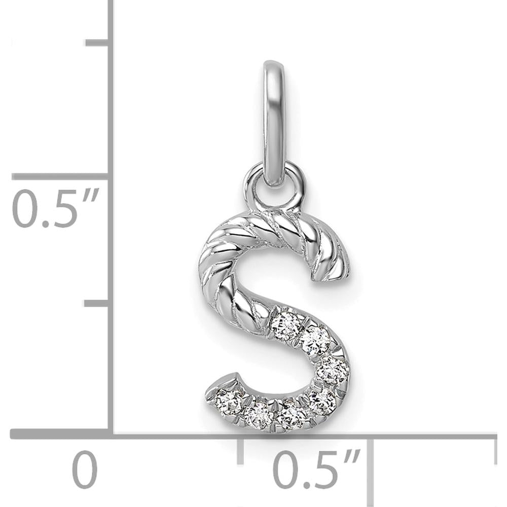 14K White Gold Twisted Diamond Initial S Charm with 0.07 Carat Diamonds by Oro Pregiato