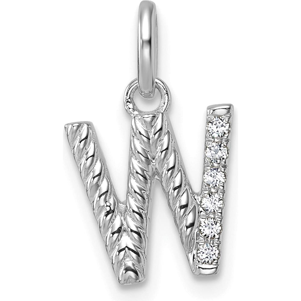 14K White Gold Twisted Diamond Initial "W" Charm - 0.05 Carat Diamond Weight by Oro Pregiato