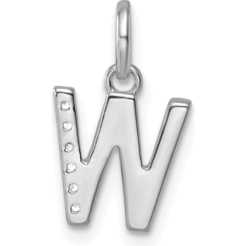14K White Gold Twisted Diamond Initial "W" Charm - 0.05 Carat Diamond Weight by Oro Pregiato