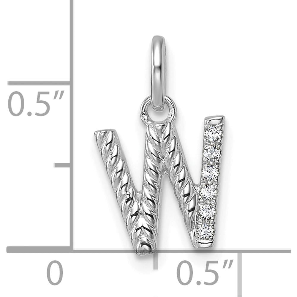 14K White Gold Twisted Diamond Initial "W" Charm - 0.05 Carat Diamond Weight by Oro Pregiato