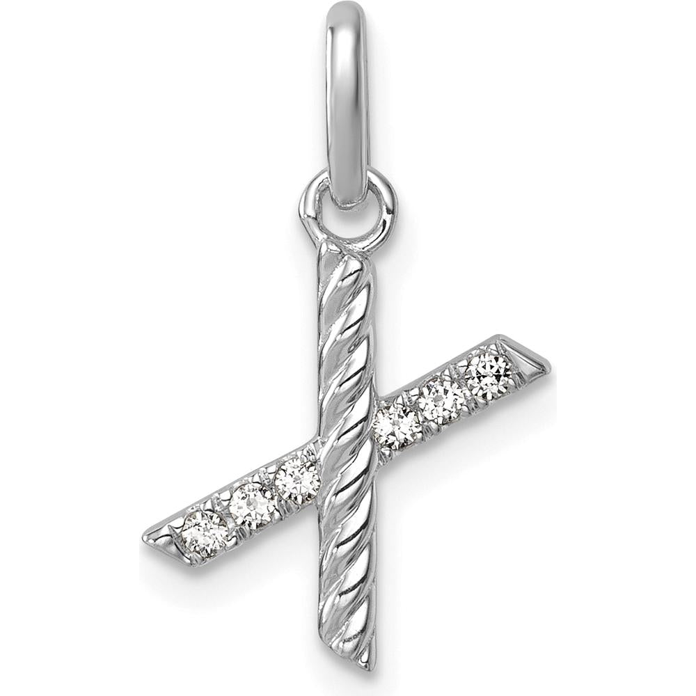 14K White Gold Twisted Diamond Initial X Charm - 0.05 Carat Total Diamond Weight by Oro Pregiato
