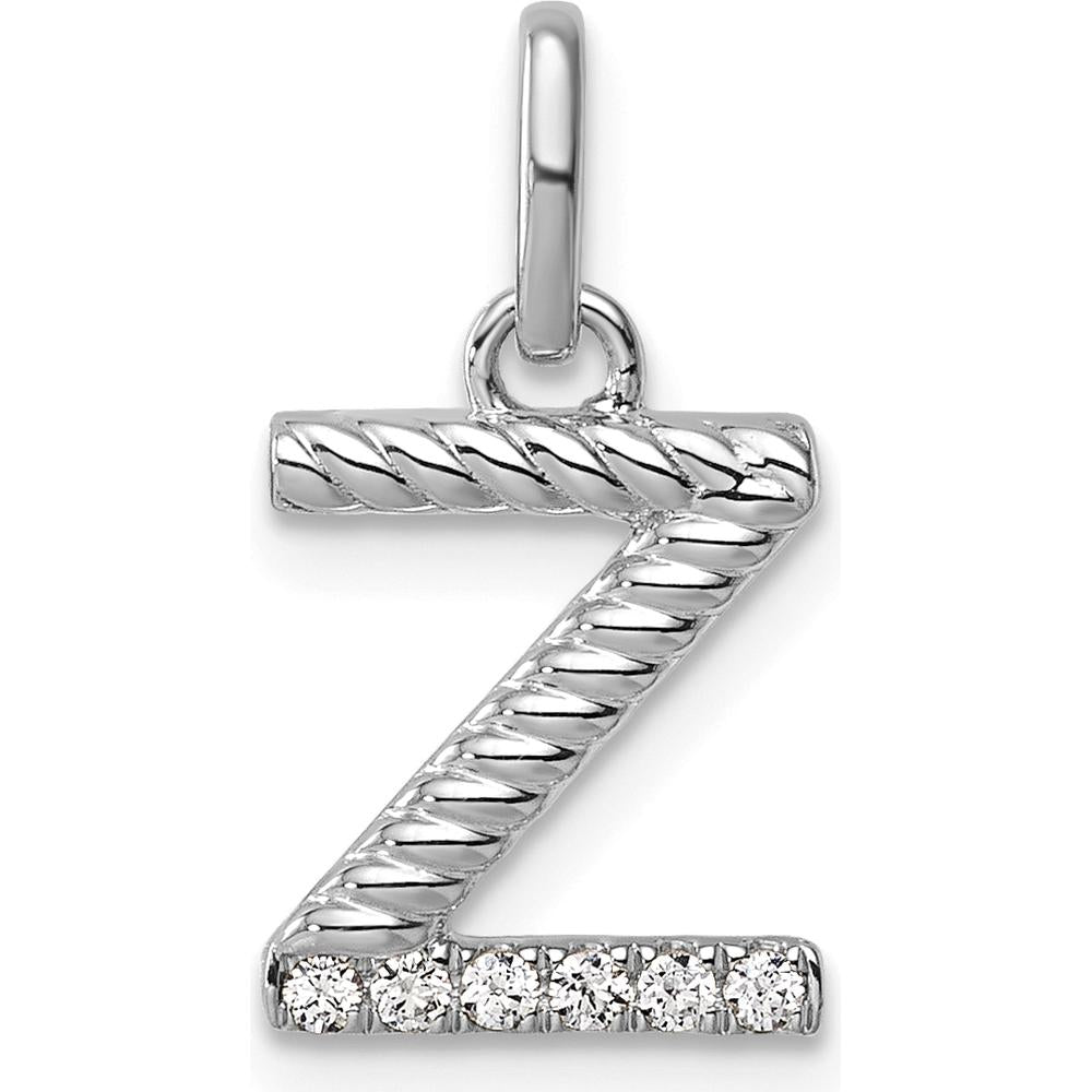 14K White Gold Twisted Diamond Initial Z Pendant with 0.05 Carat Diamond Detail by Oro Pregiato