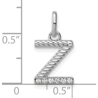 14K White Gold Twisted Diamond Initial Z Pendant with 0.05 Carat Diamond Detail by Oro Pregiato