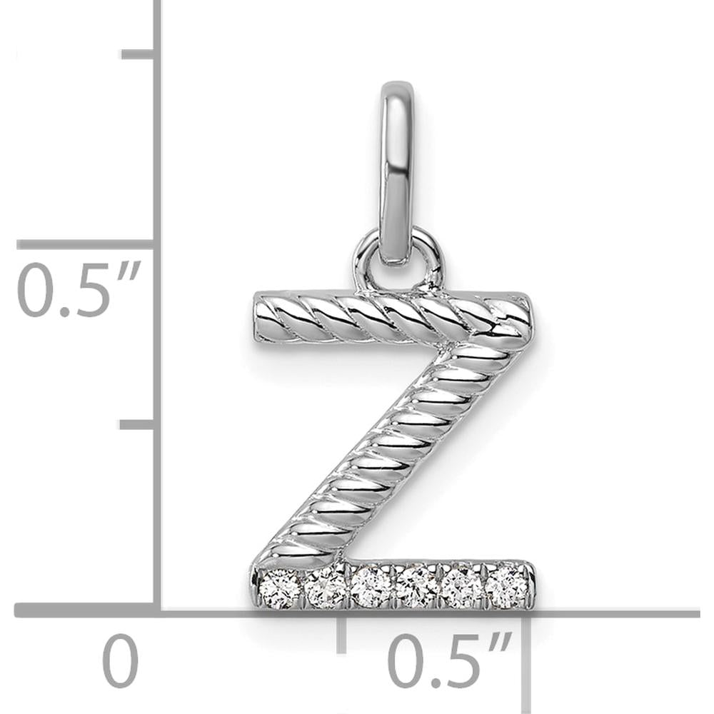 14K White Gold Twisted Diamond Initial Z Pendant with 0.05 Carat Diamond Detail by Oro Pregiato