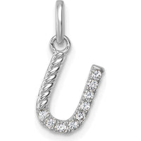 14K White Gold Twisted Diamond U Initial Charm - 0.10 Carat Total Diamond Weight by Oro Pregiato