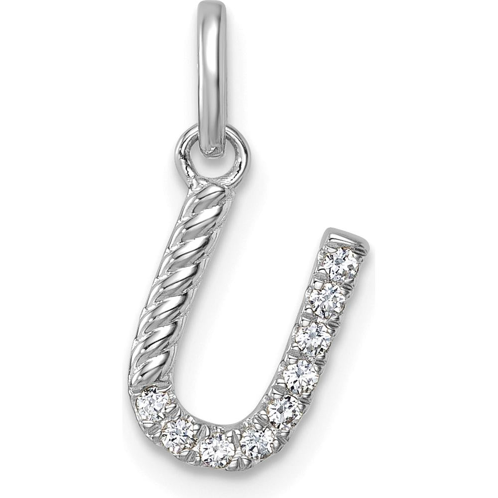 14K White Gold Twisted Diamond U Initial Charm - 0.10 Carat Total Diamond Weight by Oro Pregiato