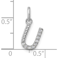 14K White Gold Twisted Diamond U Initial Charm - 0.10 Carat Total Diamond Weight by Oro Pregiato