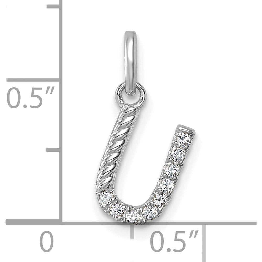 14K White Gold Twisted Diamond U Initial Charm - 0.10 Carat Total Diamond Weight by Oro Pregiato