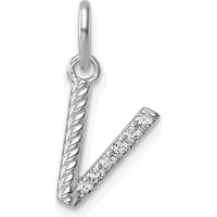 14K White Gold Twisted Diamond V Charm Pendant - 0.05 Carat Total Diamond Weight by Oro Pregiato