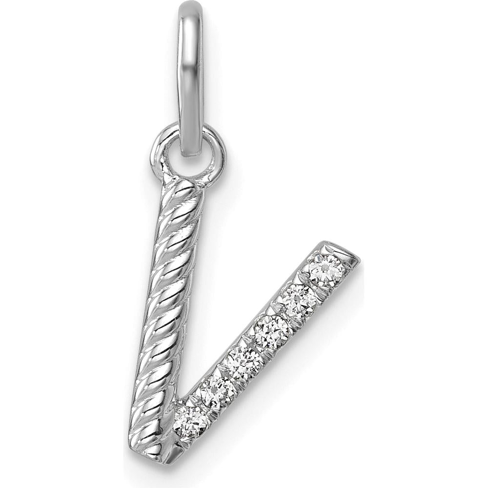 14K White Gold Twisted Diamond V Charm Pendant - 0.05 Carat Total Diamond Weight by Oro Pregiato