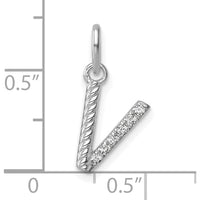 14K White Gold Twisted Diamond V Charm Pendant - 0.05 Carat Total Diamond Weight by Oro Pregiato