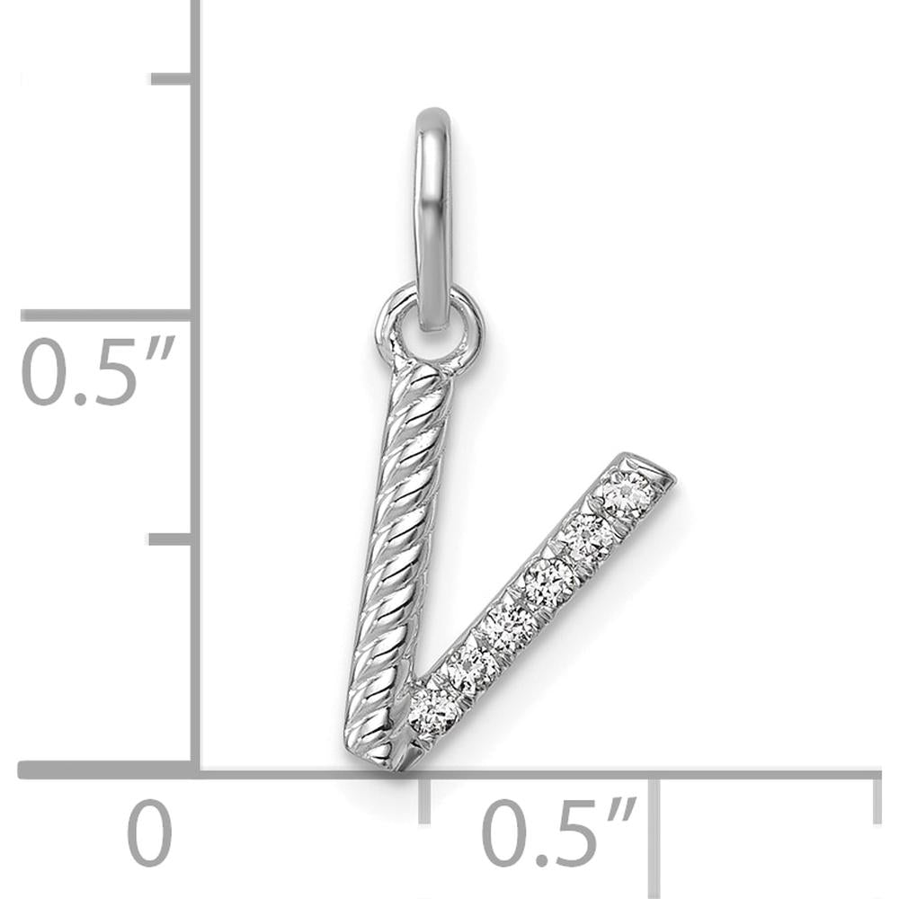 14K White Gold Twisted Diamond V Charm Pendant - 0.05 Carat Total Diamond Weight by Oro Pregiato