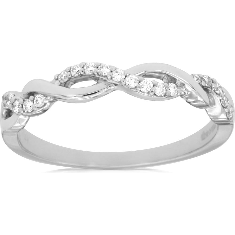 14K White Gold Twisted Diamond Wedding Band with Round Diamonds - 0.14 Carat Total Diamond Weight - Royal Jewelry