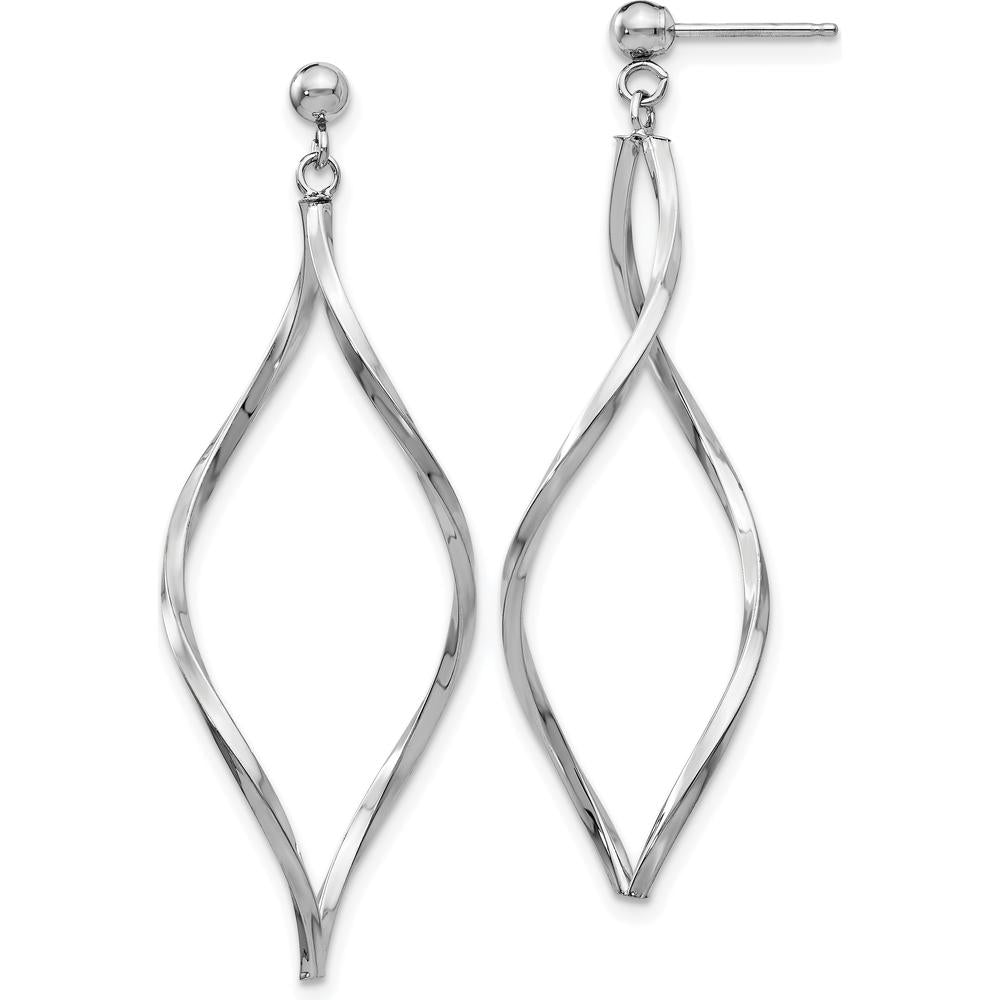 14K White Gold Twisted Drop Dangle Earrings with Rhodium Plating by Oro Pregiato