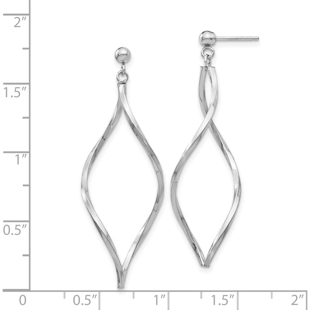 14K White Gold Twisted Drop Dangle Earrings with Rhodium Plating by Oro Pregiato