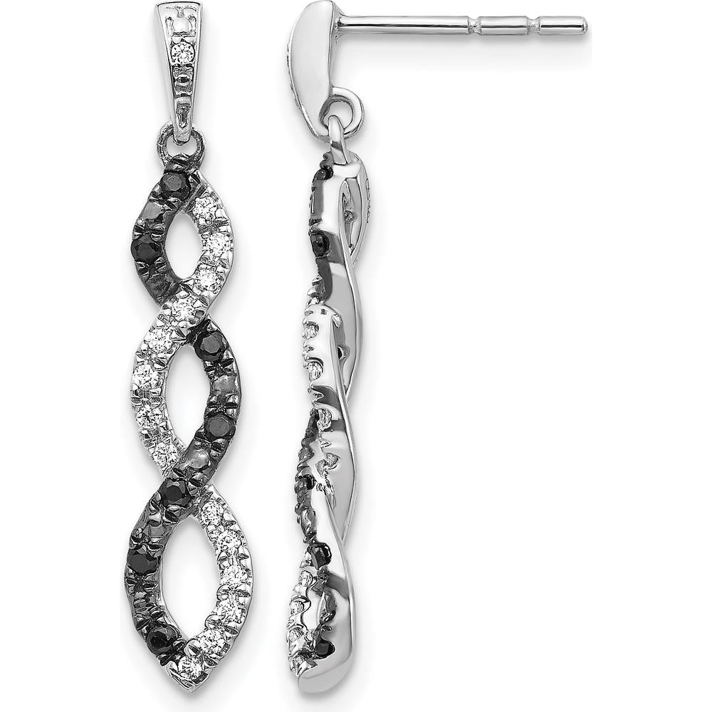 14K White Gold Twisted Drop Earrings with Black and White Diamonds - 0.36 Carat Total Diamond Weight by Monteluci Fine Jewelry