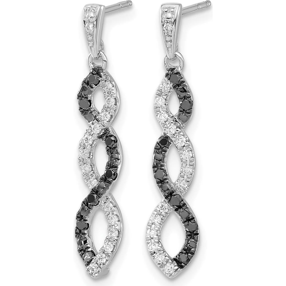 14K White Gold Twisted Drop Earrings with Black and White Diamonds - 0.36 Carat Total Diamond Weight by Monteluci Fine Jewelry